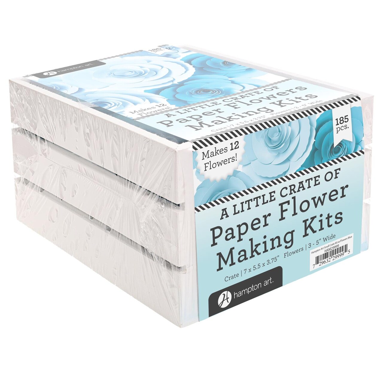 Hampton Art Little Crate Of Paper Flower Kit, Blue, 185Pc, Paper Flower Kit, Making Bouquet Craft Kits For Adults, Craft Making Kit